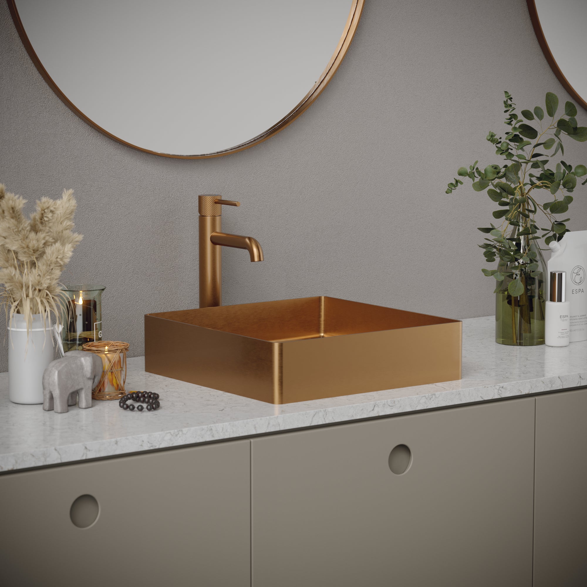 Karran Cinox 15.75" x 15.75" Square Vessel Stainless Steel Bathroom Sink, Brushed Copper, 16 Gauge, CCV500BC