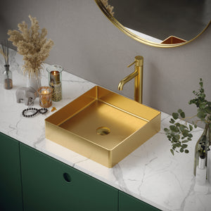 Alternate Image for Karran Cinox 15.75" x 15.75" Square Vessel Stainless Steel Bathroom Sink, Gold, 16 Gauge, CCV500G