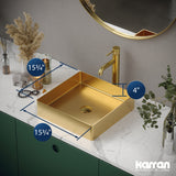 Karran Cinox 15.75" x 15.75" Square Vessel Stainless Steel Bathroom Sink, Gold, 16 Gauge, CCV500G