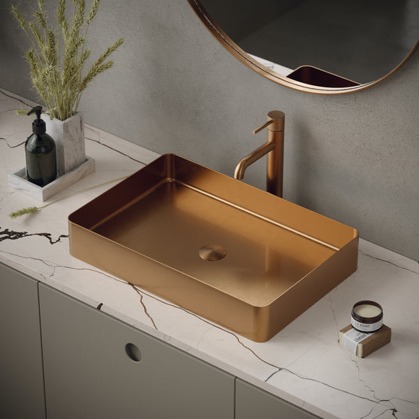 Karran Cinox 15.75" x 23.625" Rectangular Vessel Stainless Steel Bathroom Sink, Brushed Copper, 16 Gauge, CCV600BC