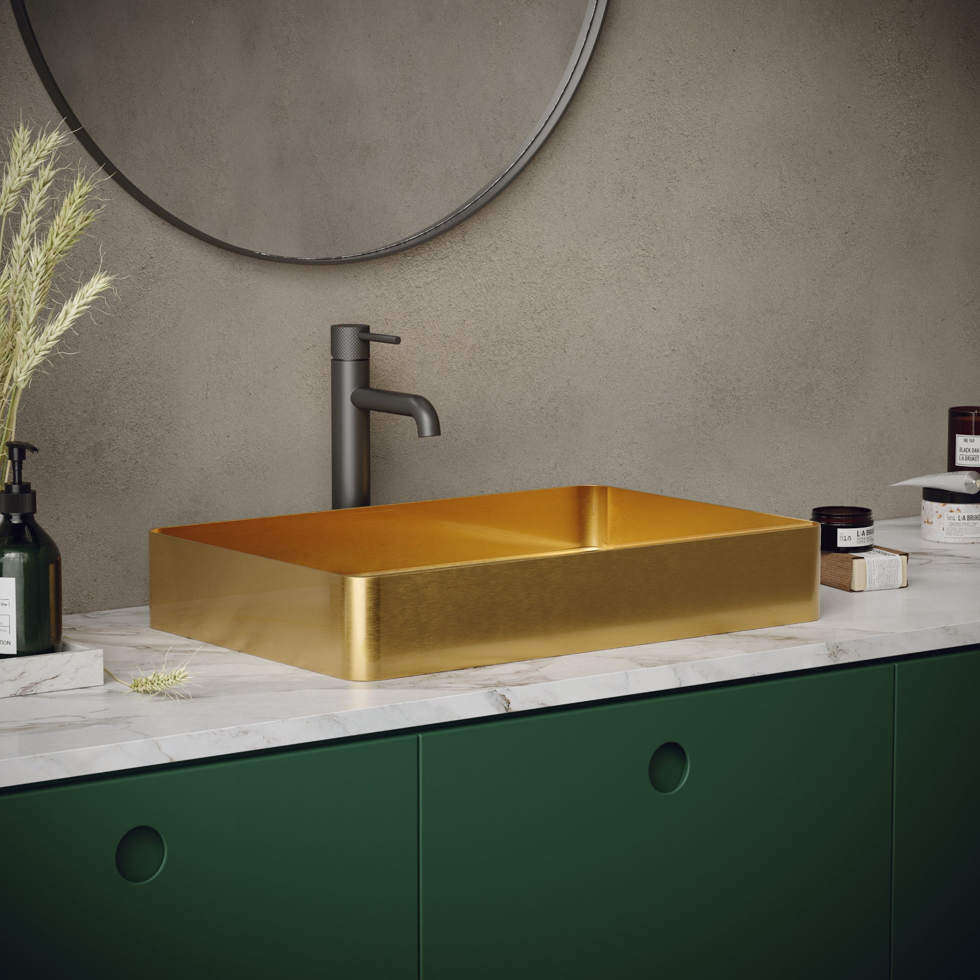Karran Cinox 15.75" x 23.625" Rectangular Vessel Stainless Steel Bathroom Sink, Gold, 16 Gauge, CCV600G