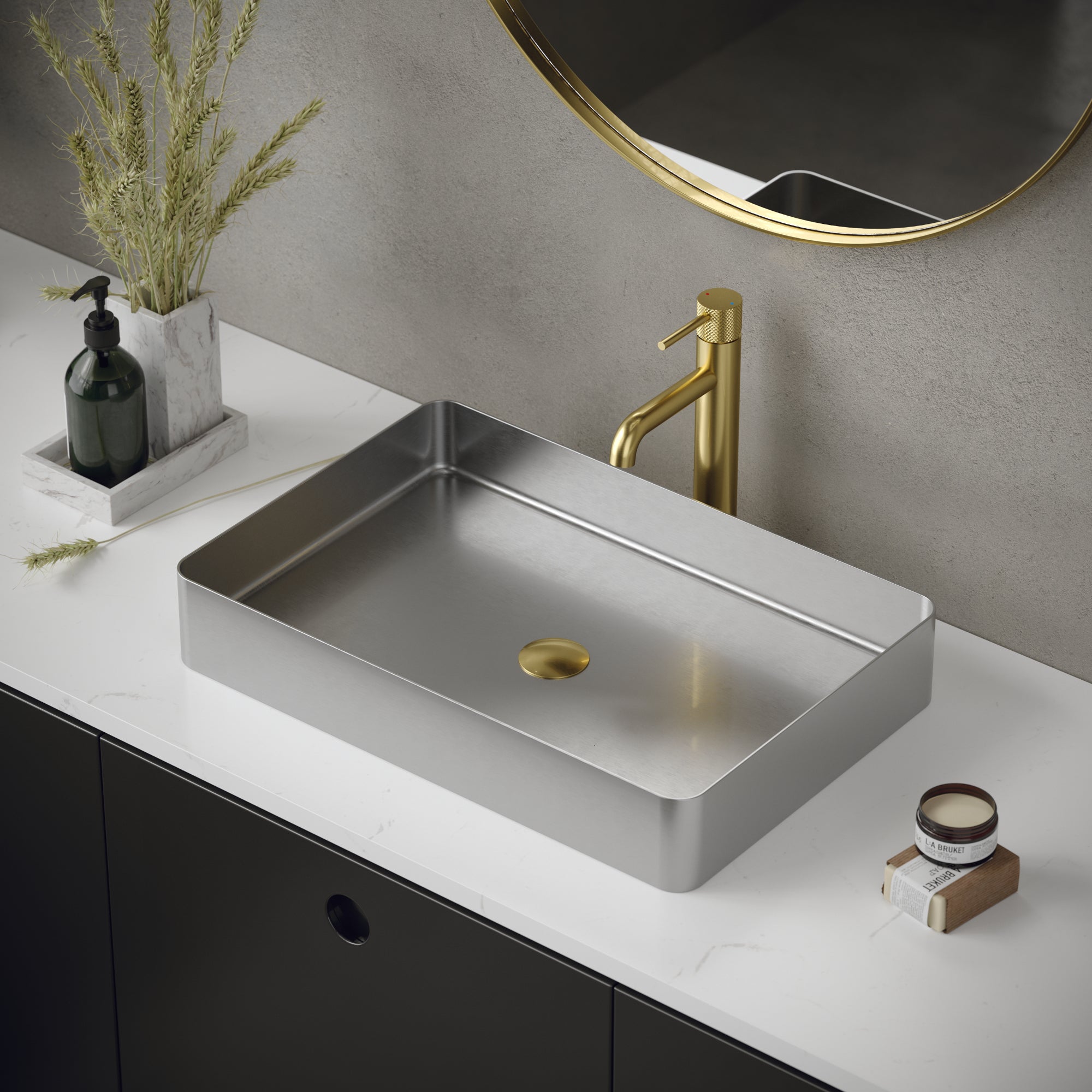 Karran Cinox 15.75" x 23.625" Rectangular Vessel Stainless Steel Bathroom Sink, 16 Gauge, CCV600SS