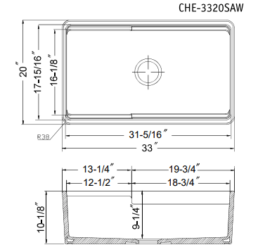 HamatUSA by Houzer Chelsea 33" Apron-Front Split-Level Workstation Single Bowl Fireclay Sink - White, CHE-3320SAW WH-C