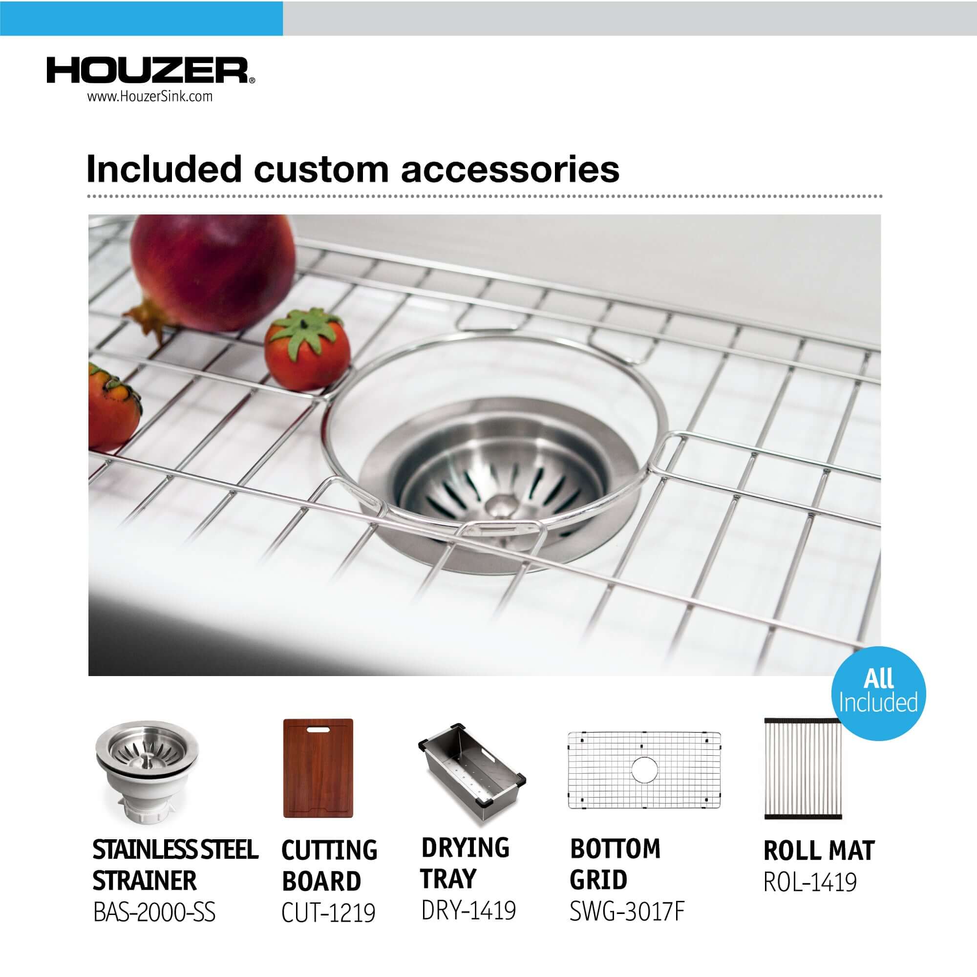 HamatUSA by Houzer Chelsea 33" Apron-Front Split-Level Workstation Single Bowl Fireclay Sink - White, CHE-3320SAW WH-C