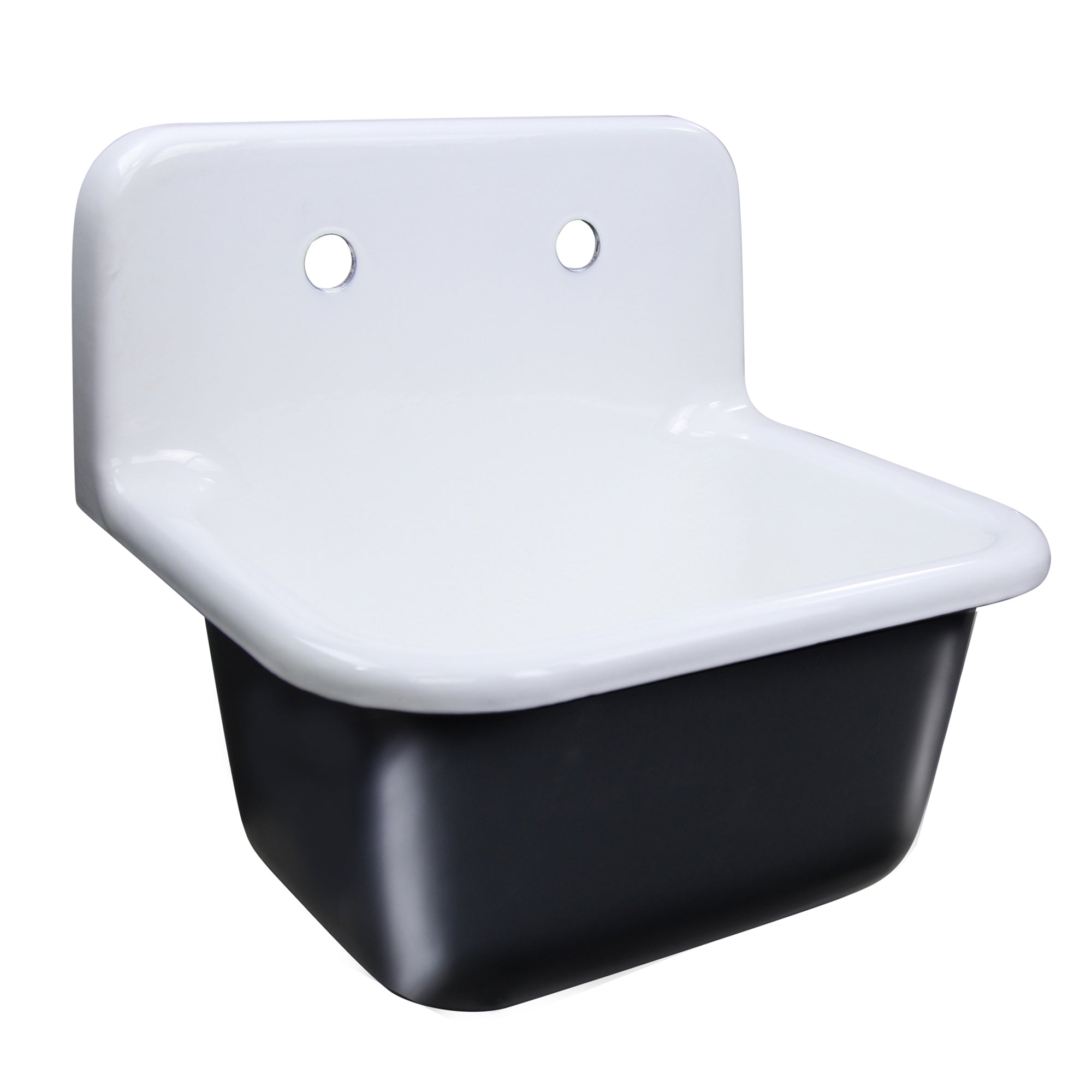 Nantucket Sinks Anchor 22" Wallmount Cast Iron Utility Sink with Accessories, White/Black, CI-2218-FBSET