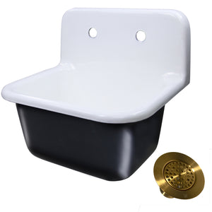 Alternate Image for Nantucket Sinks Anchor 22" Wallmount Cast Iron Utility Sink with Accessories, White/Black, CI-2218-FBSBSET