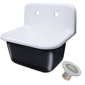 Alternate Image for Nantucket Sinks Anchor 22" Wallmount Cast Iron Utility Sink with Accessories, White/Black, CI-2218-FBSET
