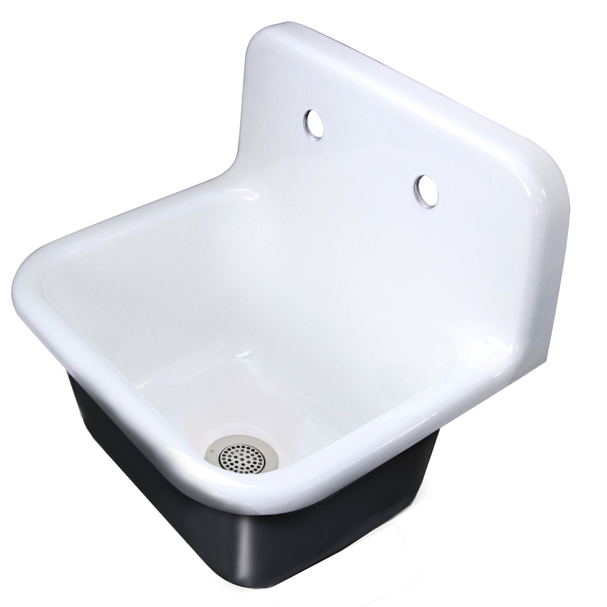 Nantucket Sinks Anchor 22" Wallmount Cast Iron Utility Sink with Accessories, White/Black, CI-2218-FBSET