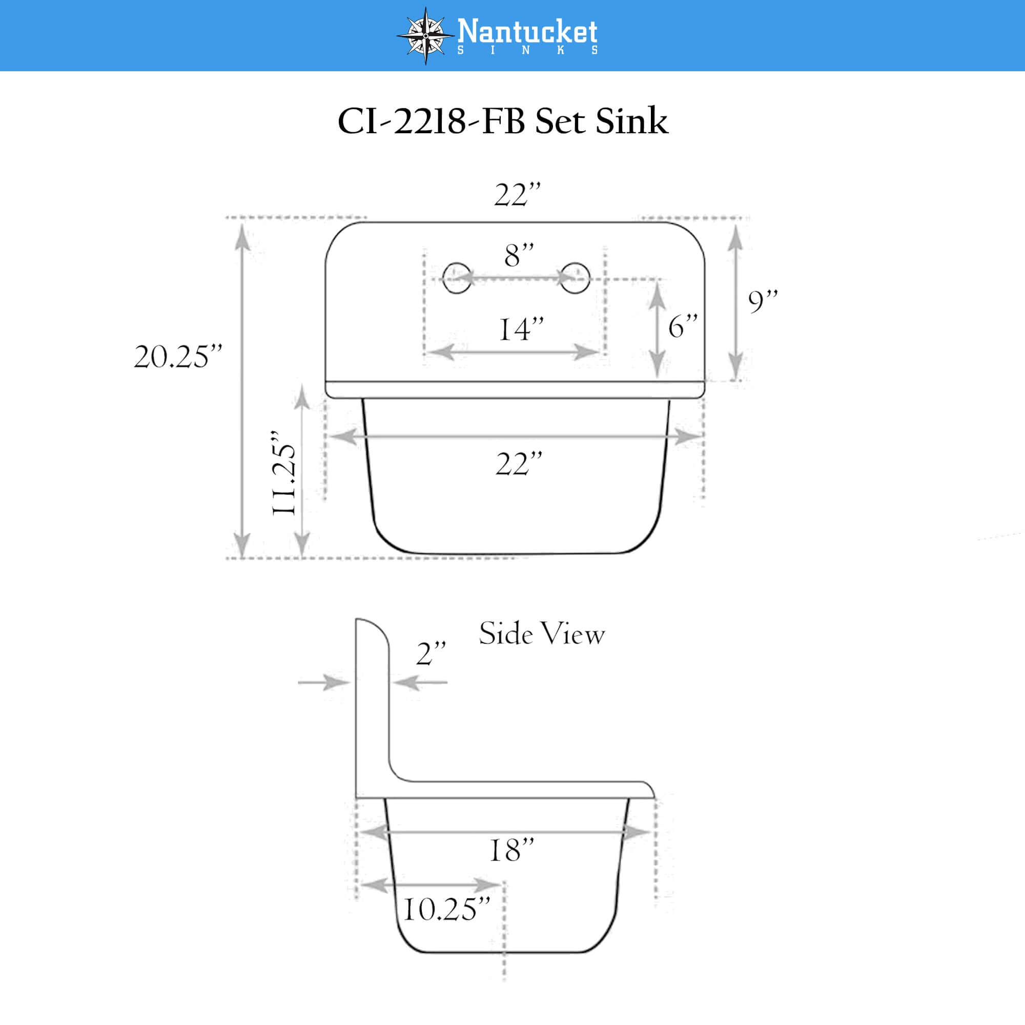 Nantucket Sinks Anchor 22" Wallmount Cast Iron Utility Sink with Accessories, White/Black, CI-2218-FBSBSET