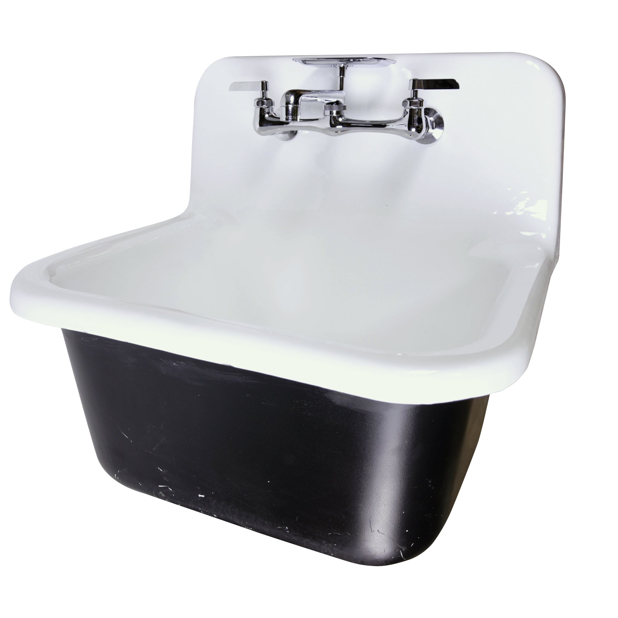 Nantucket Sinks Anchor 22" Wallmount Cast Iron Utility Sink with Accessories, White/Black, CI-2218-FBSET