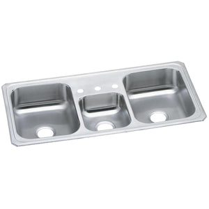 Alternate Image for Elkay Celebrity 43" Drop In/Topmount Stainless Steel Kitchen Sink, 40/20/40 Triple Bowl, Brushed Satin, 3 Faucet Holes, CMR43223
