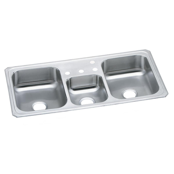 Elkay Celebrity 43" Drop In/Topmount Stainless Steel Kitchen Sink, 40/20/40 Triple Bowl, Brushed Satin, 4 Faucet Holes, CMR43224