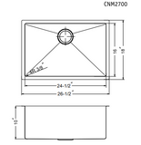 Houzer Savior 27 inch Stainless Steel Undermount Single Bowl Kitchen Sink with Strainer & Grid - 18 Gauge, CNM-2700