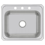 Elkay Celebrity 25" Drop In/Topmount Stainless Steel Kitchen Sink, Brushed Satin, 3 Faucet Holes, CR25213