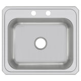 Elkay Celebrity 25" Drop In/Topmount Stainless Steel Kitchen Sink, Brushed Satin, 2 Faucet Holes, CR25222