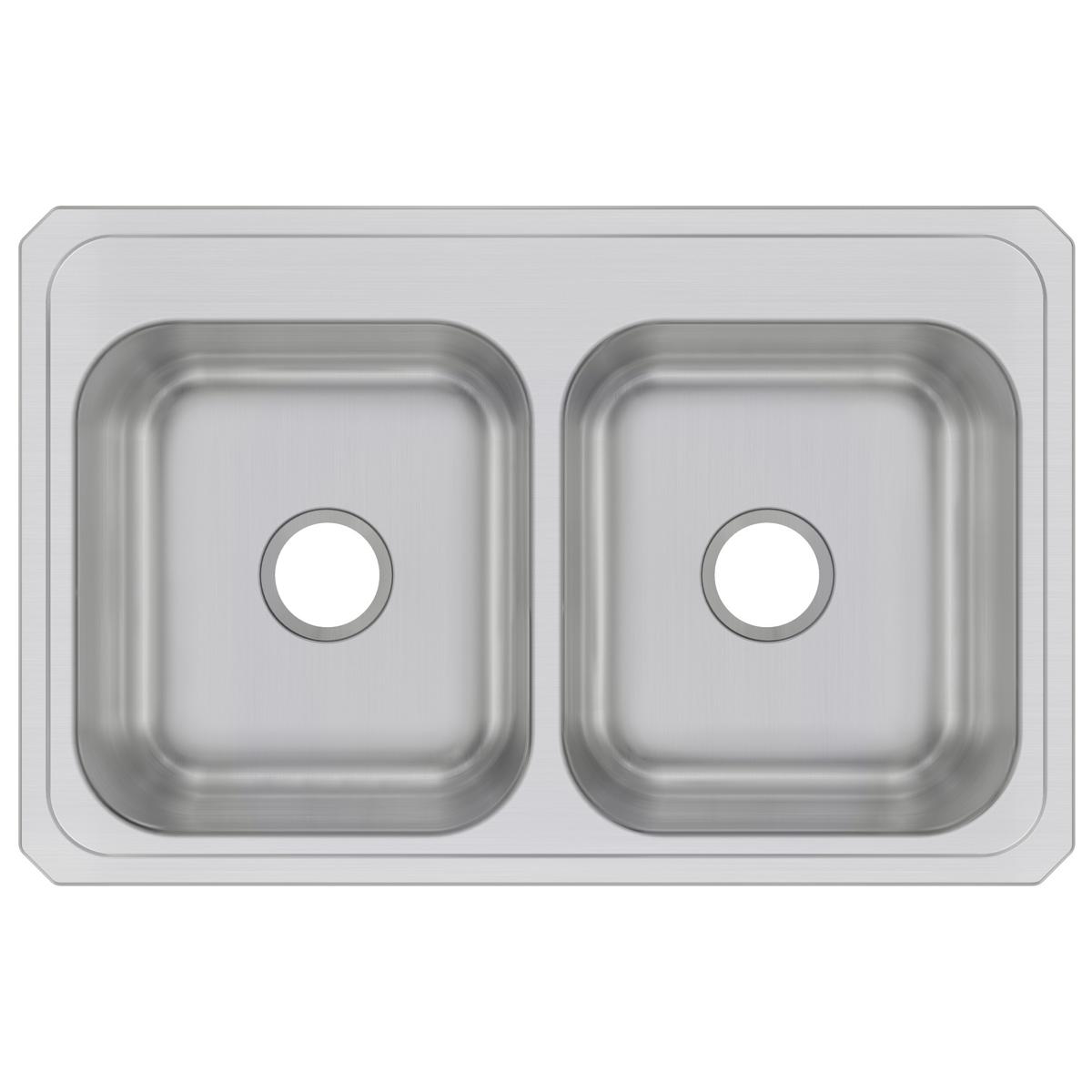 Elkay Celebrity 33" Drop In/Topmount Stainless Steel Kitchen Sink, 50/50 Double Bowl, Brushed Satin, No Faucet Hole, CR33210