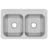 Elkay Celebrity 33" Drop In/Topmount Stainless Steel Kitchen Sink, 50/50 Double Bowl, Brushed Satin, No Faucet Hole, CR33210