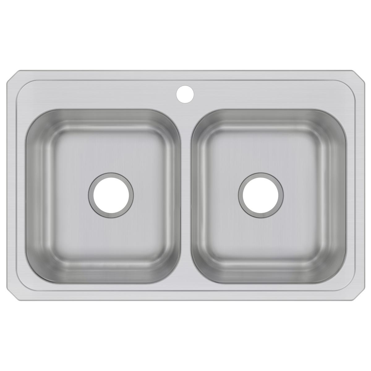 Elkay Celebrity 33" Drop In/Topmount Stainless Steel Kitchen Sink, 50/50 Double Bowl, Brushed Satin, 1 Faucet Hole, CR33211