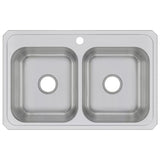 Elkay Celebrity 33" Drop In/Topmount Stainless Steel Kitchen Sink, 50/50 Double Bowl, Brushed Satin, 1 Faucet Hole, CR33211