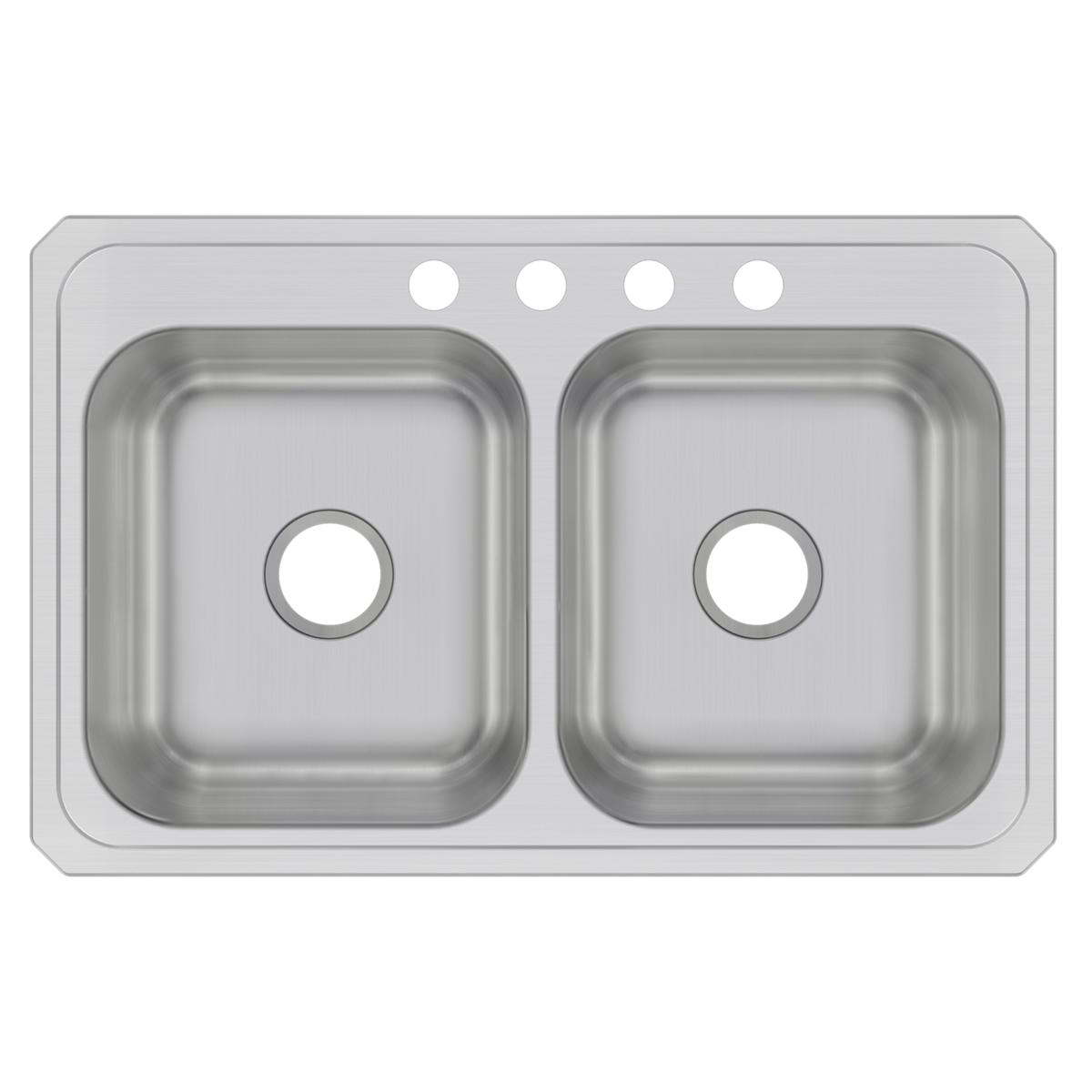 Elkay Celebrity 33" Drop In/Topmount Stainless Steel Kitchen Sink, 50/50 Double Bowl, Brushed Satin, 4 Faucet Holes, CR33214