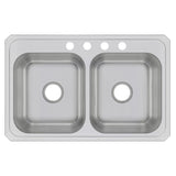 Elkay Celebrity 33" Drop In/Topmount Stainless Steel Kitchen Sink, 50/50 Double Bowl, Brushed Satin, 4 Faucet Holes, CR33214