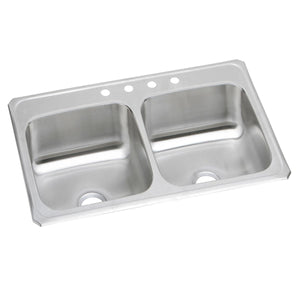 Alternate Image for Elkay Celebrity 33" Drop In/Topmount Stainless Steel Kitchen Sink, 50/50 Double Bowl, Brushed Satin, 2 Faucet Holes, CR33212
