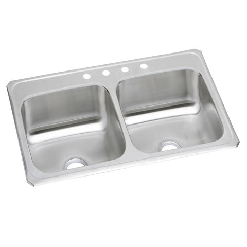 Elkay Celebrity 33" Drop In/Topmount Stainless Steel Kitchen Sink, 50/50 Double Bowl, Brushed Satin, No Faucet Hole, CR33210