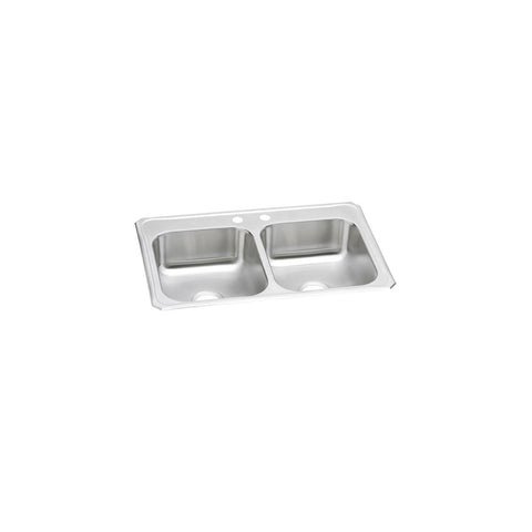 Elkay Celebrity 33" Drop In/Topmount Stainless Steel Kitchen Sink, 50/50 Double Bowl, Brushed Satin, 2 Faucet Holes, CR33222