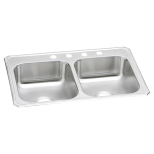 Alternate Image for Elkay Celebrity 33" Drop In/Topmount Stainless Steel Kitchen Sink, 50/50 Double Bowl, Brushed Satin, 4 Faucet Holes, CR33224