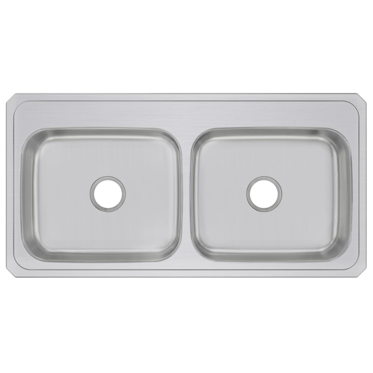Elkay Celebrity 43" Drop In/Topmount Stainless Steel Kitchen Sink, 50/50 Double Bowl, Brushed Satin, No Faucet Hole, CR43220