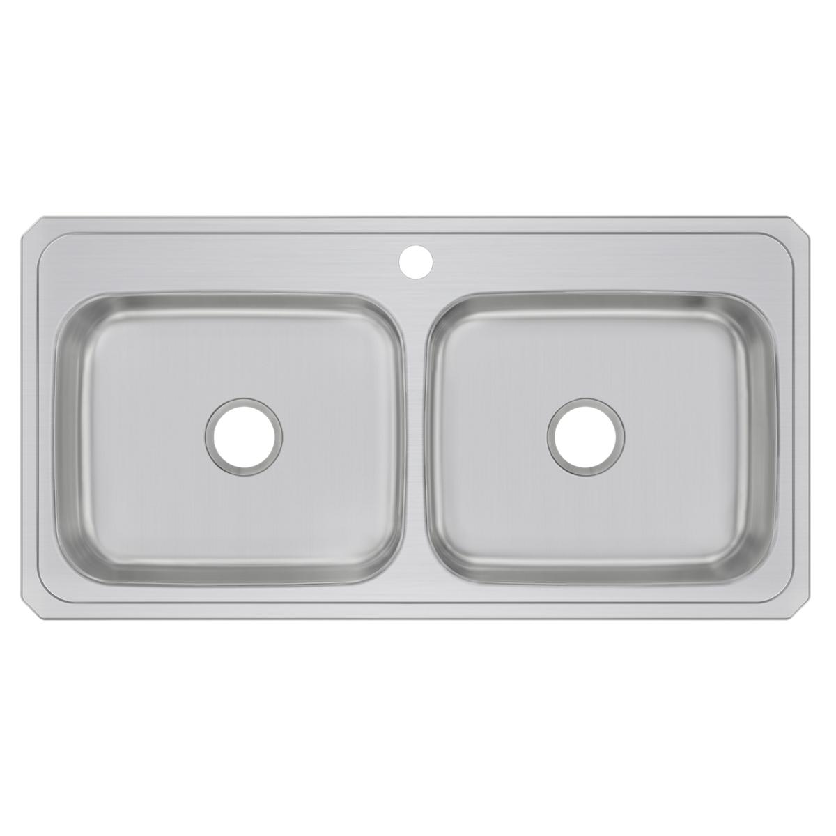 Elkay Celebrity 43" Drop In/Topmount Stainless Steel Kitchen Sink, 50/50 Double Bowl, Brushed Satin, 1 Faucet Hole, CR43221