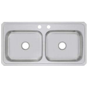 Alternate Image for Elkay Celebrity 43" Stainless Steel Kitchen Sink, 50/50 Double Bowl, 20 Gauge, Brushed Satin, 2 Faucet Hole, CR43222