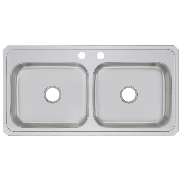 Elkay Celebrity 43" Stainless Steel Kitchen Sink, 50/50 Double Bowl, 20 Gauge, Brushed Satin, 2 Faucet Hole, CR43222