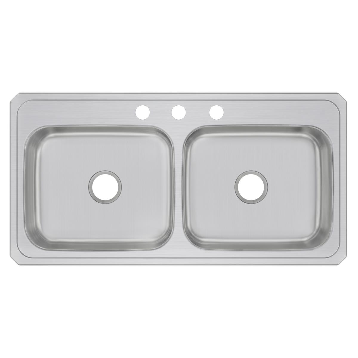 Elkay Celebrity 43" Drop In/Topmount Stainless Steel Kitchen Sink, 50/50 Double Bowl, Brushed Satin, 3 Faucet Holes, CR43223