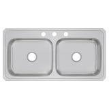 Elkay Celebrity 43" Drop In/Topmount Stainless Steel Kitchen Sink, 50/50 Double Bowl, Brushed Satin, 3 Faucet Holes, CR43223