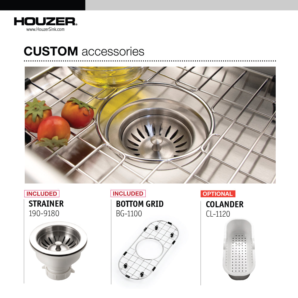 Houzer Club 10 inch Stainless Steel Undermount Bar Sink with Strainer & Grid - 18 Gauge, CS-1105-C