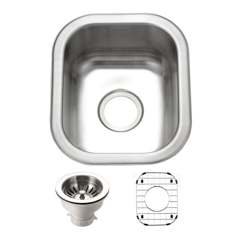 Houzer Club 13 inch Stainless Steel Undermount Bar Sink with Strainer & Grid - 18 Gauge, CS-1307-C