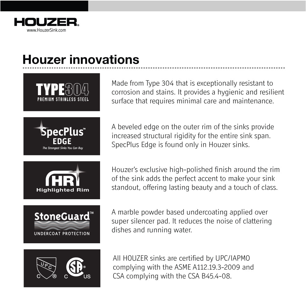 Houzer Club 13 inch Stainless Steel Undermount Bar Sink with Strainer & Grid - 18 Gauge, CS-1307-C