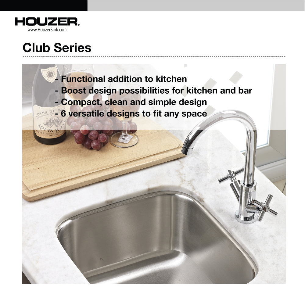 Houzer Club 13 inch Stainless Steel Undermount Bar Sink with Strainer & Grid - 18 Gauge, CS-1307-C