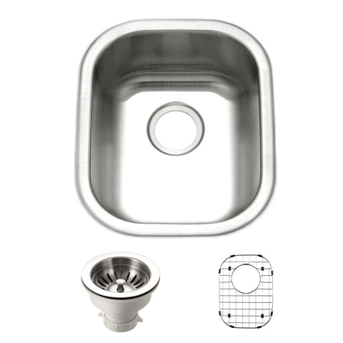 Houzer Club 14 inch Stainless Steel Undermount Medium Bowl Bar Sink with Strainer & Grid - 18 Gauge, CS-1407-C