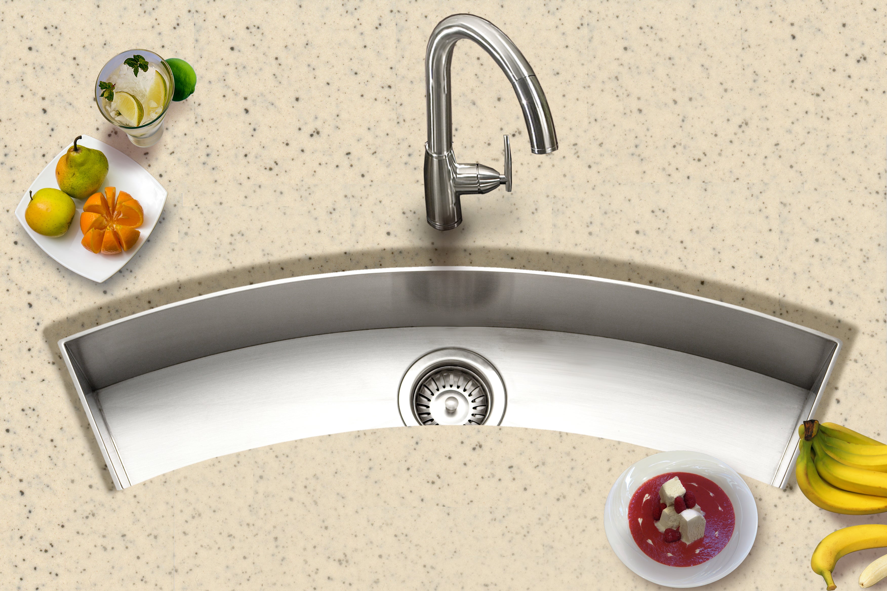 Houzer 33" Stainless Steel Undermount Bar/Prep Sink, Curved, CTC-3312