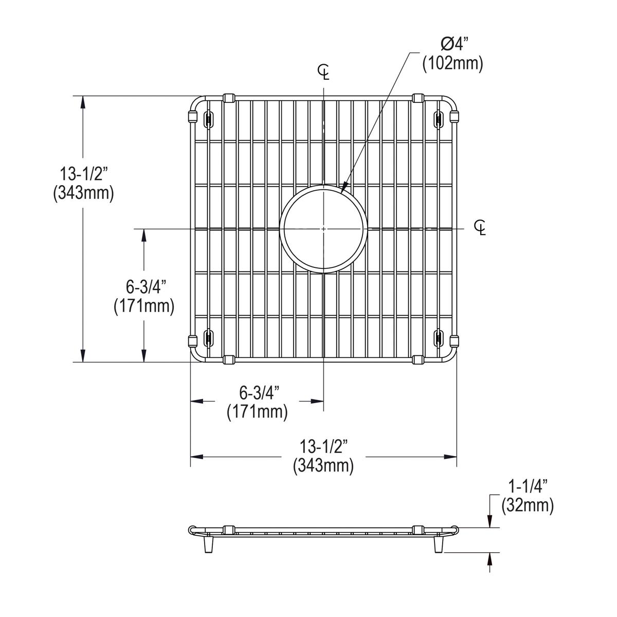 Elkay Crosstown Stainless Steel 13-1/2" x 13-1/2" x 1-1/4" Bottom Grid, CTXBG1313
