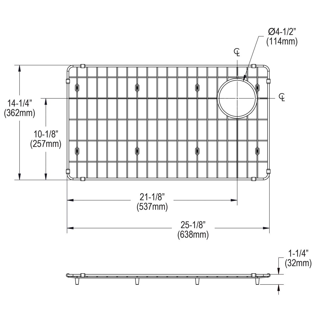 Elkay Crosstown Stainless Steel 25-1/8" x 14-1/4" x 1-1/8" Bottom Grid, CTXBG2514