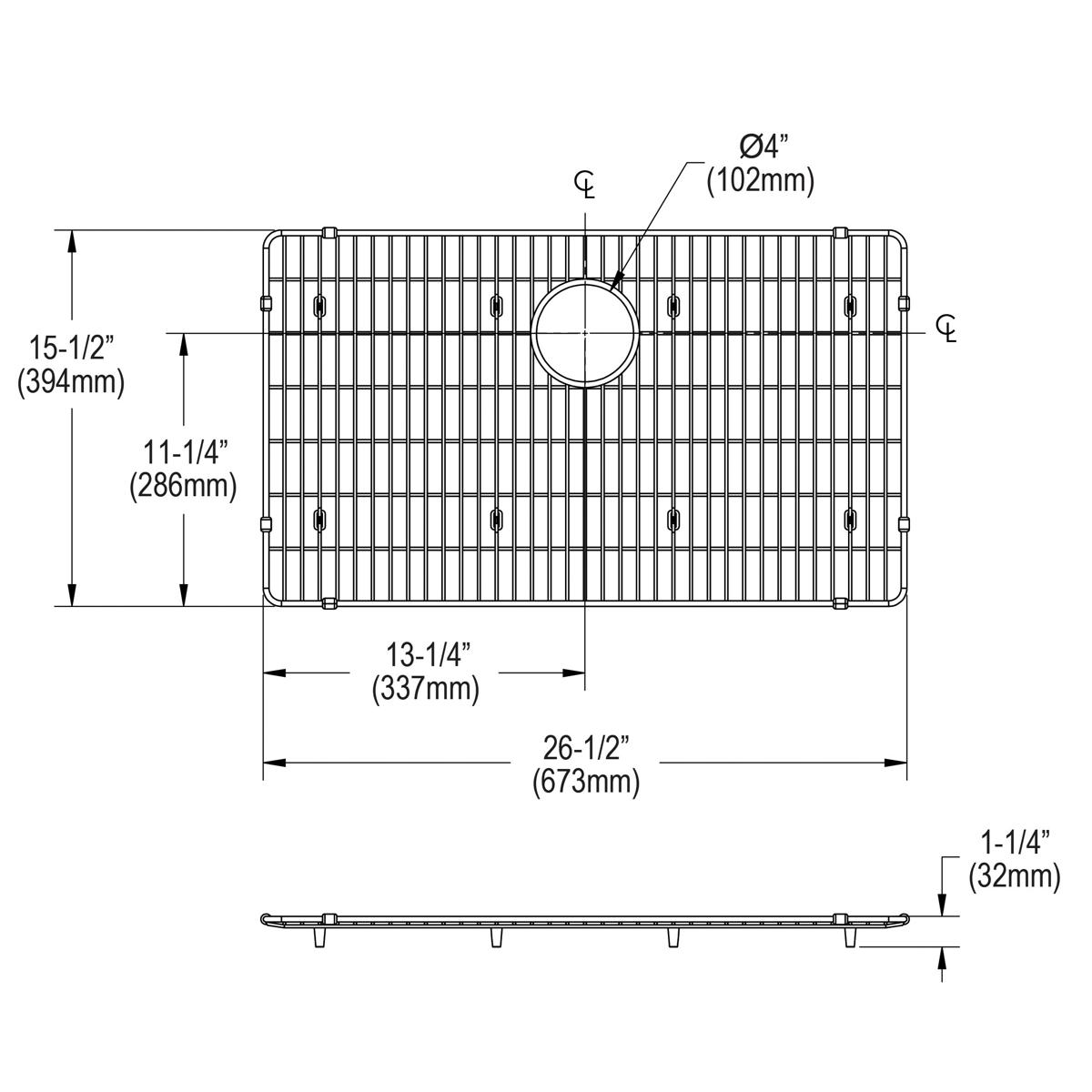 Elkay Crosstown Stainless Steel 26-1/2" x 15-1/2" x 1-1/4" Bottom Grid, CTXBG2615
