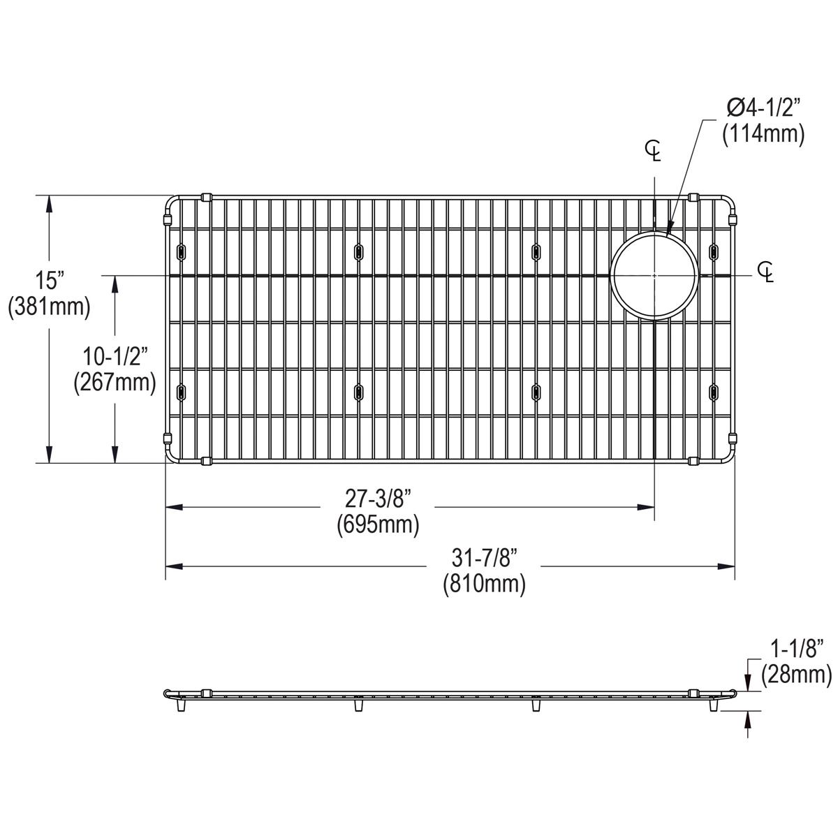 Elkay Crosstown Stainless Steel 31-7/8" x 15" x 1-1/8" Bottom Grid, CTXBG3215