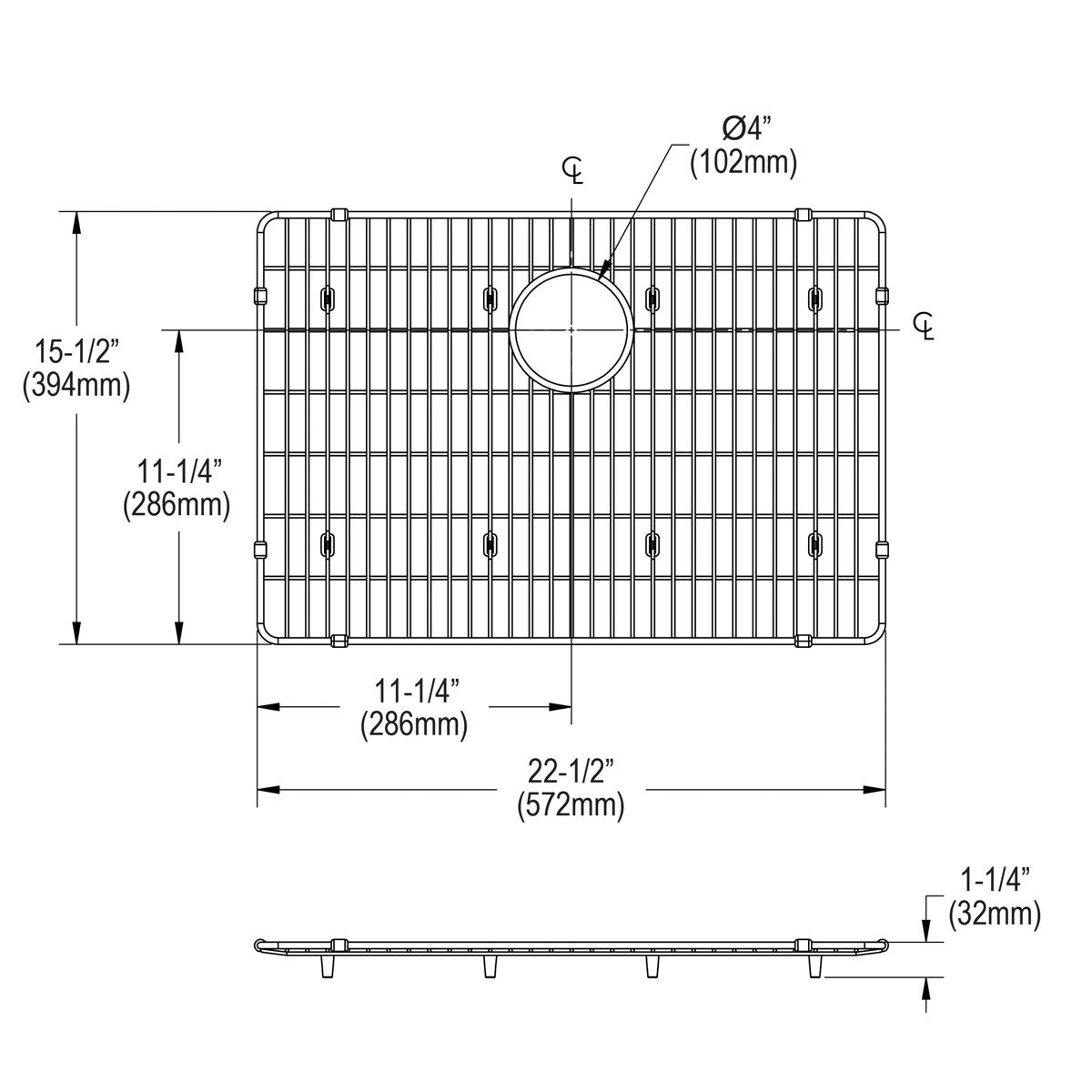 Elkay Crosstown Stainless Steel 22-1/2" x 15-1/2" x 1-1/4" Bottom Grid, CTXOBG2215