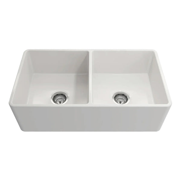 Crestwood 33" Fireclay Farmhouse Sink 50/50 Double Bowl, White, CW-CL-332-DBL-WHITE