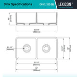 Crestwood 33" Fireclay Farmhouse Sink 50/50 Double Bowl, White, CW-CL-332-DBL-WHITE