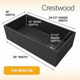 Crestwood 36" Fireclay Farmhouse Sink, Charcoal, CW-MOD-36-CHARCOAL