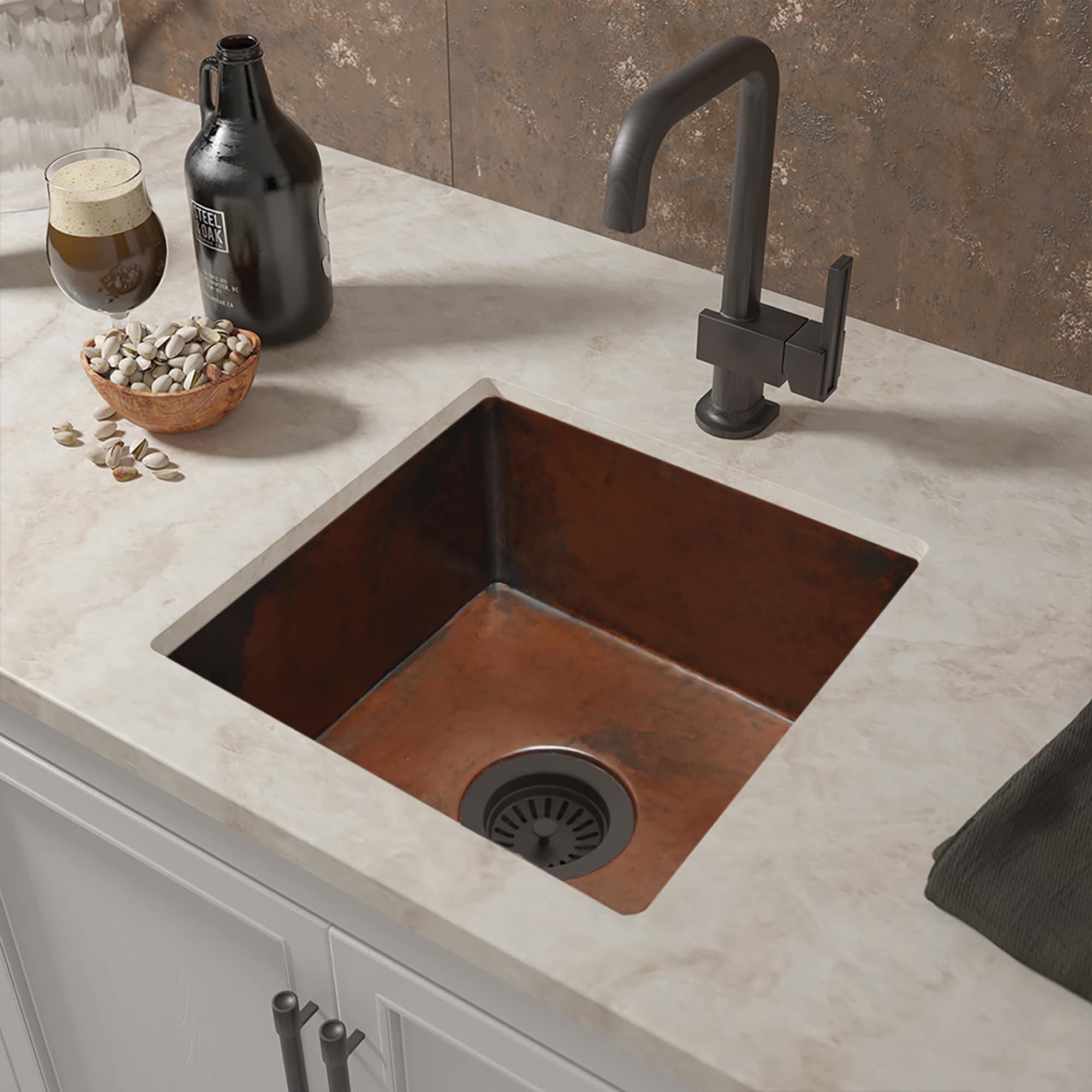 Native Trails Cantina 15" Square Copper Bar/Prep Sink, Antique Copper, CPS234-F